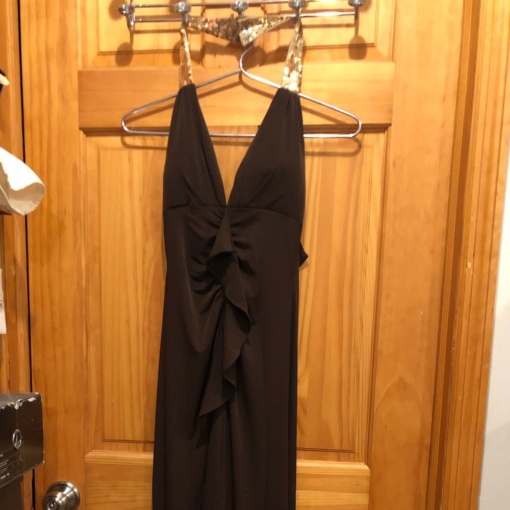 Brown with gold sequins halter dress